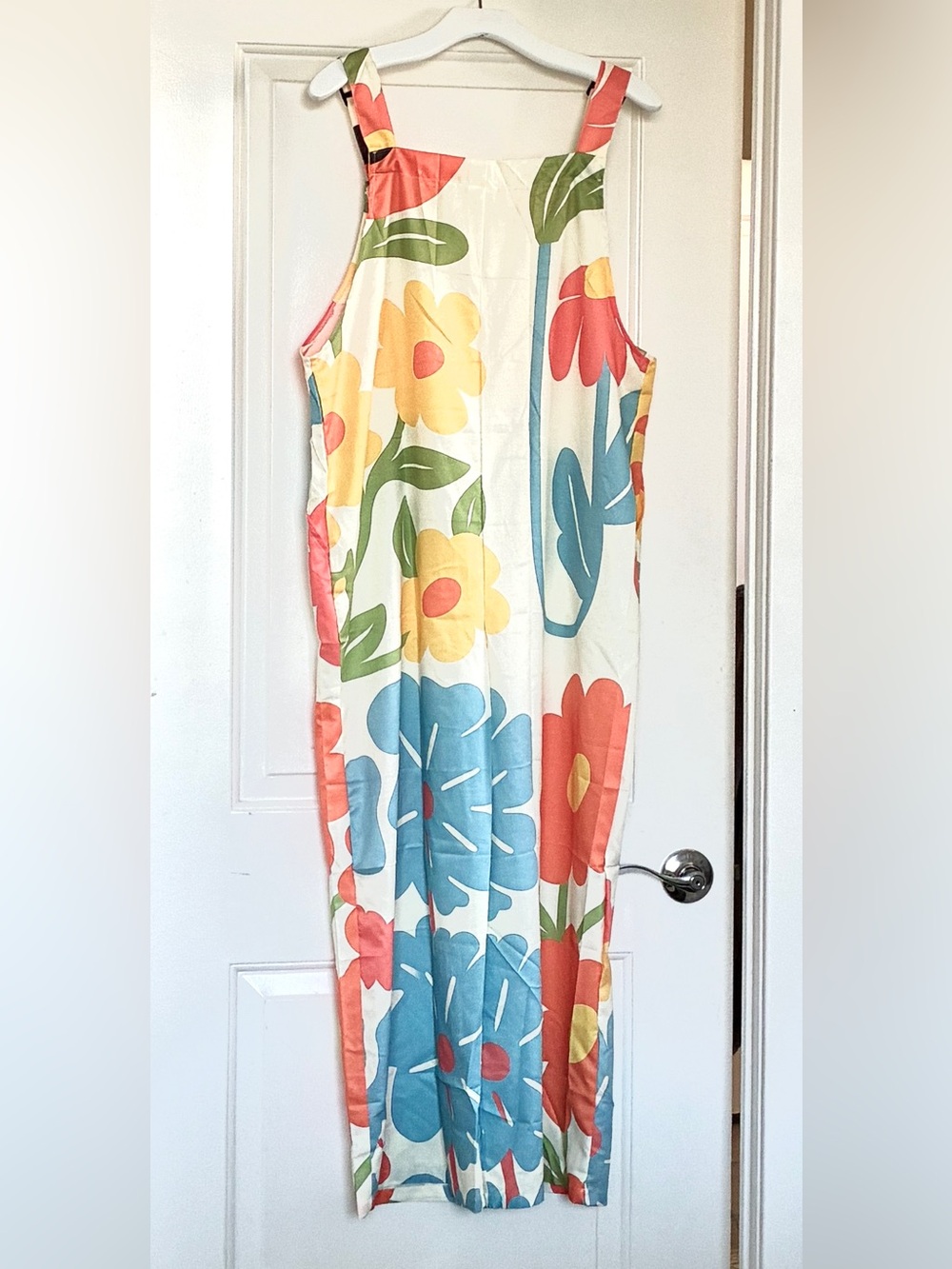 SHEIN White Floral Wide-Leg Jumpsuit with Blue, Yellow & Coral Flowers - Picture 2 of 3